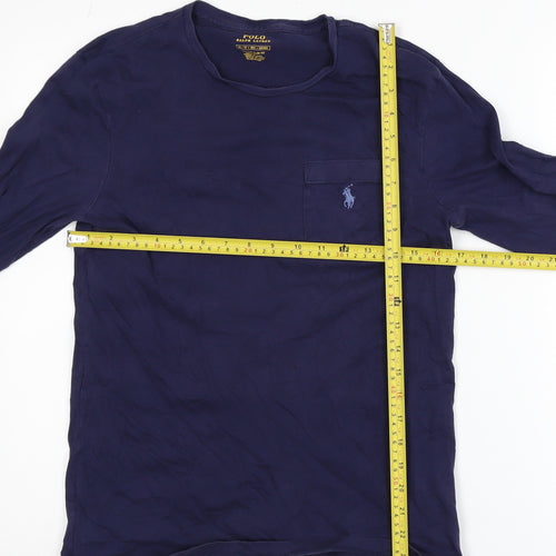 Ralph Lauren Men's Navy Blue Slim Fit Long Sleeve Cotton T-Shirt XS
