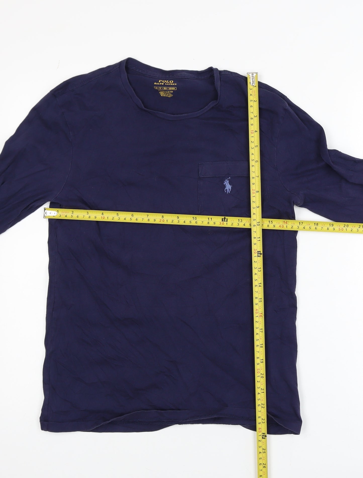 Ralph Lauren Men's Navy Blue Slim Fit Long Sleeve Cotton T-Shirt XS