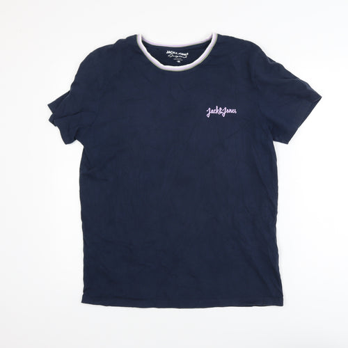 Jack & Jones Men’s Blue Crew Neck Short Sleeve Cotton T-Shirt M