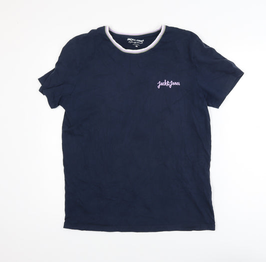Jack & Jones Men’s Blue Crew Neck Short Sleeve Cotton T-Shirt M