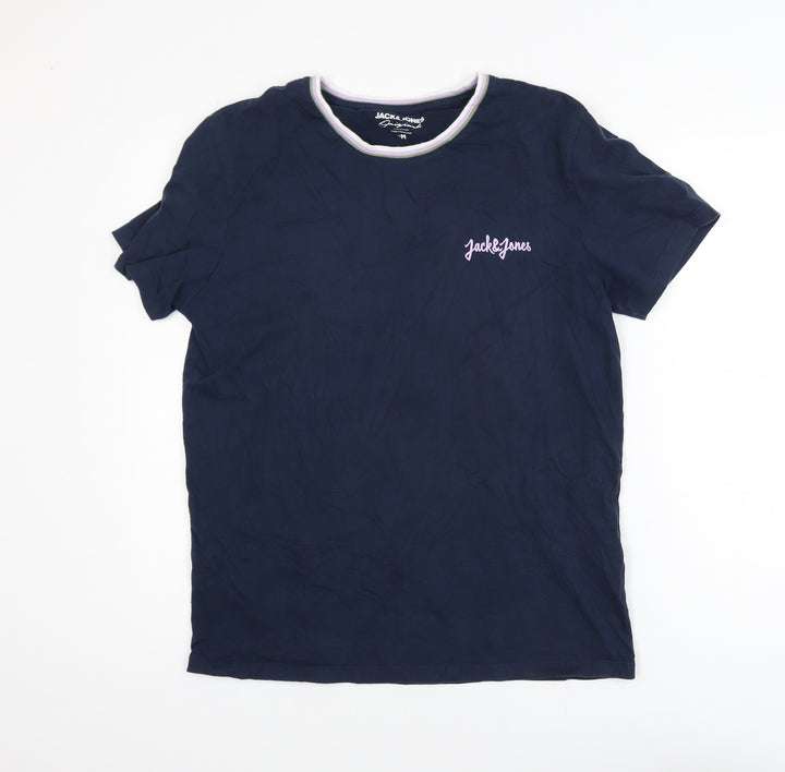 Jack & Jones Men’s Blue Crew Neck Short Sleeve Cotton T-Shirt M