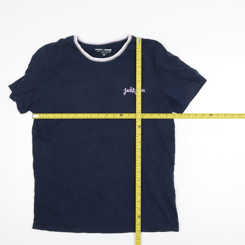 Jack & Jones Men’s Blue Crew Neck Short Sleeve Cotton T-Shirt M