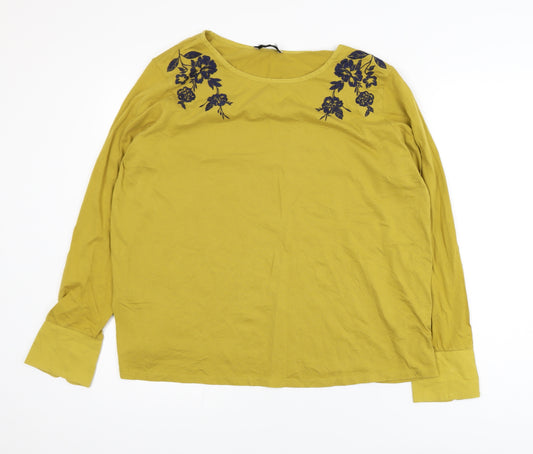 Marks and Spencer Women’s Yellow Embroidered Cotton Long Sleeve Blouse UK 18