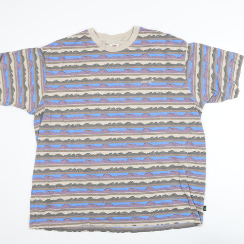 Levi's Men's Beige Multicoloured Striped Cotton T-Shirt XL