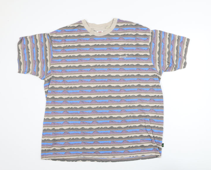 Levi's Men's Beige Multicoloured Striped Cotton T-Shirt XL