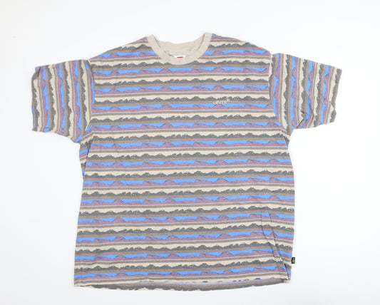 Levi's Men's Beige Multicoloured Striped Cotton T-Shirt XL