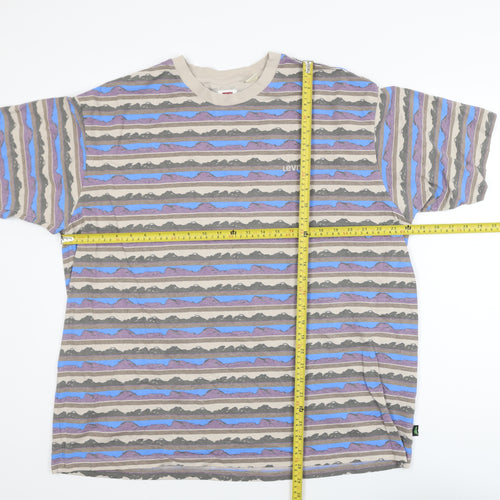 Levi's Men's Beige Multicoloured Striped Cotton T-Shirt XL