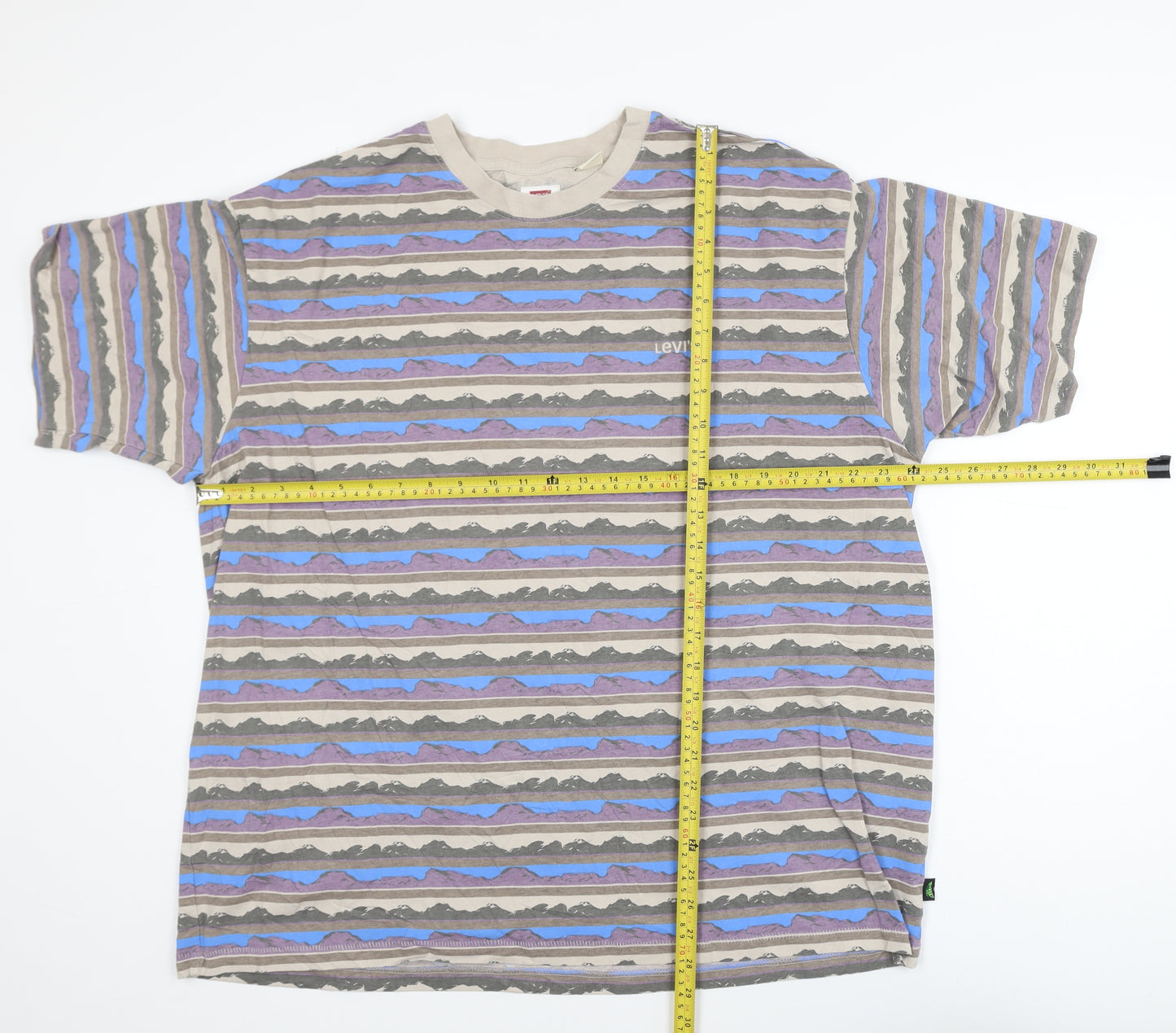 Levi's Men's Beige Multicoloured Striped Cotton T-Shirt XL
