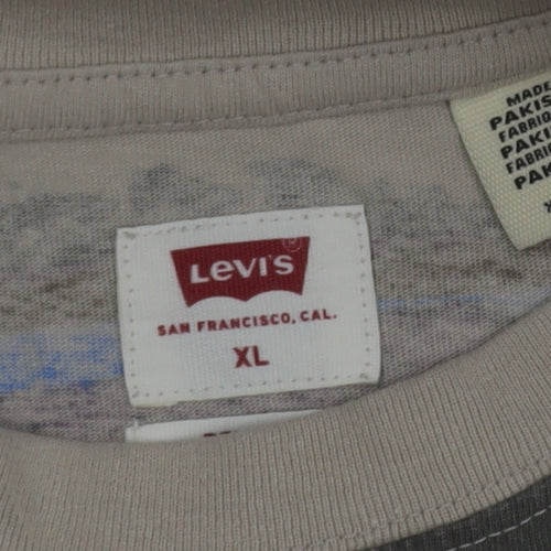 Levi's Men's Beige Multicoloured Striped Cotton T-Shirt XL