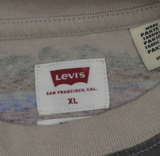 Levi's Men's Beige Multicoloured Striped Cotton T-Shirt XL