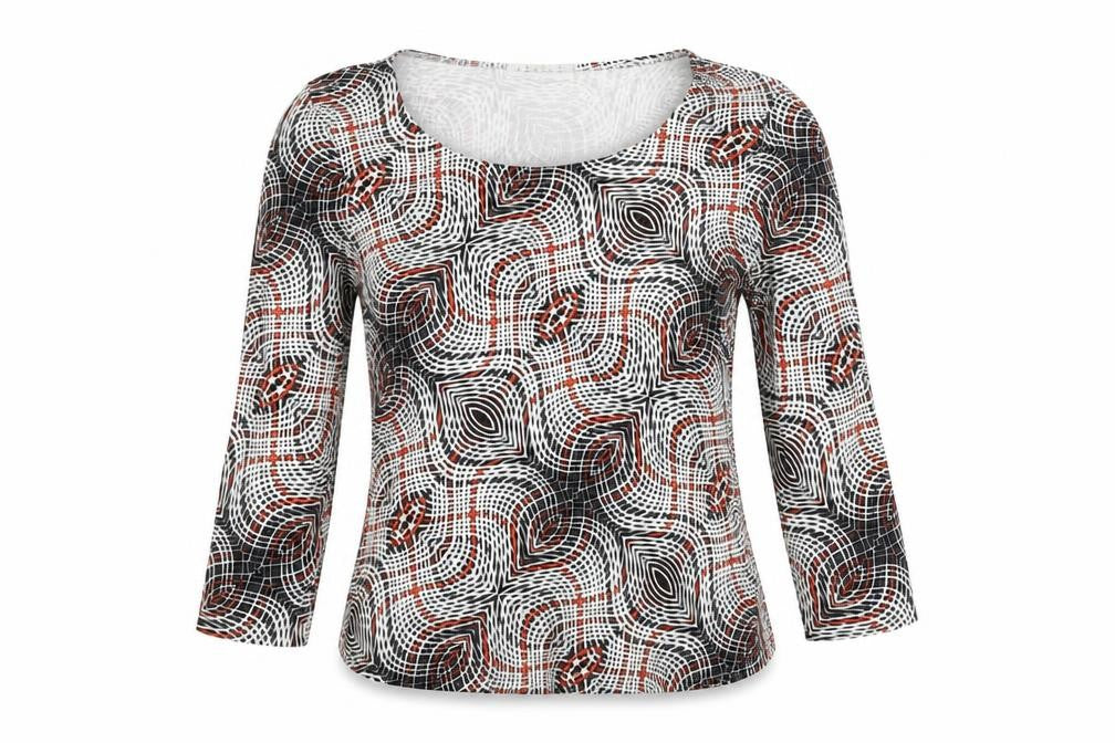 Precis Petite Women’s Multicoloured Geometric 3/4 Sleeve Stretch Blouse Size S