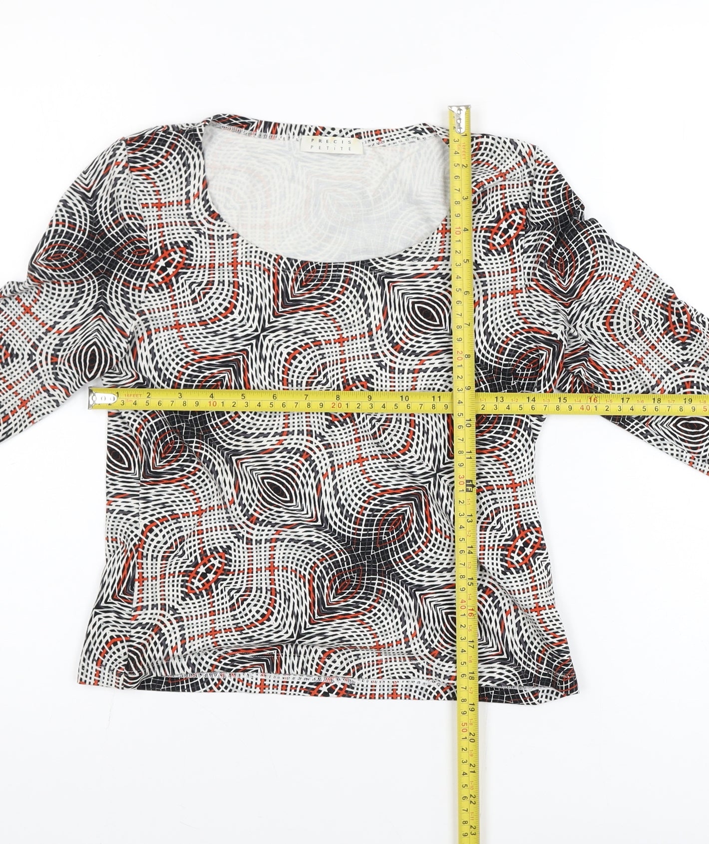 Precis Petite Women’s Multicoloured Geometric 3/4 Sleeve Stretch Blouse Size S