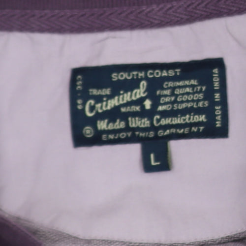 Criminal South Coast Men's Purple Striped Cotton Polo Shirt L