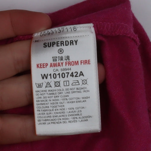 Superdry Women's Pink Cotton Crew Neck Short Sleeve T-Shirt UK 16