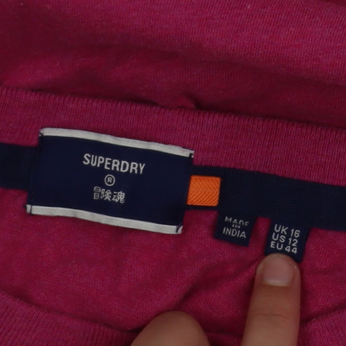 Superdry Women's Pink Cotton Crew Neck Short Sleeve T-Shirt UK 16