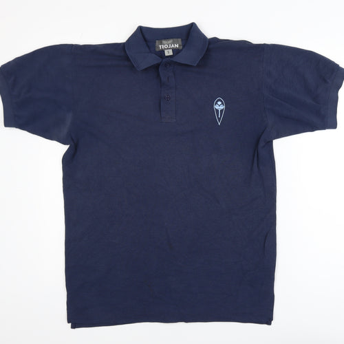 Trojan Men Navy Blue Small Short Sleeve Cotton Polo Shirt