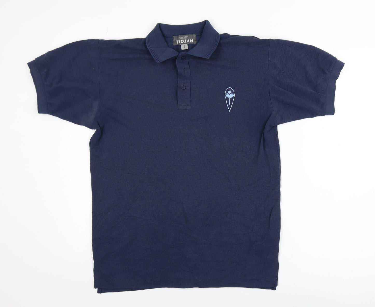 Trojan Men Navy Blue Small Short Sleeve Cotton Polo Shirt