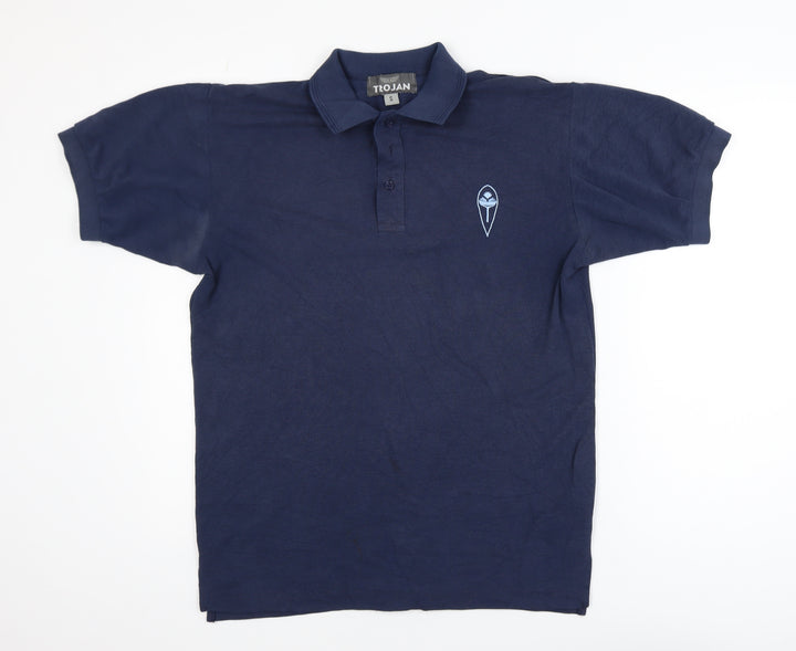 Trojan Men Navy Blue Small Short Sleeve Cotton Polo Shirt
