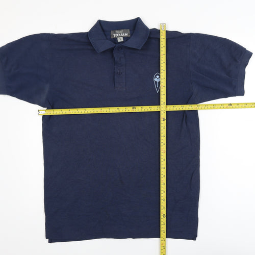 Trojan Men Navy Blue Small Short Sleeve Cotton Polo Shirt