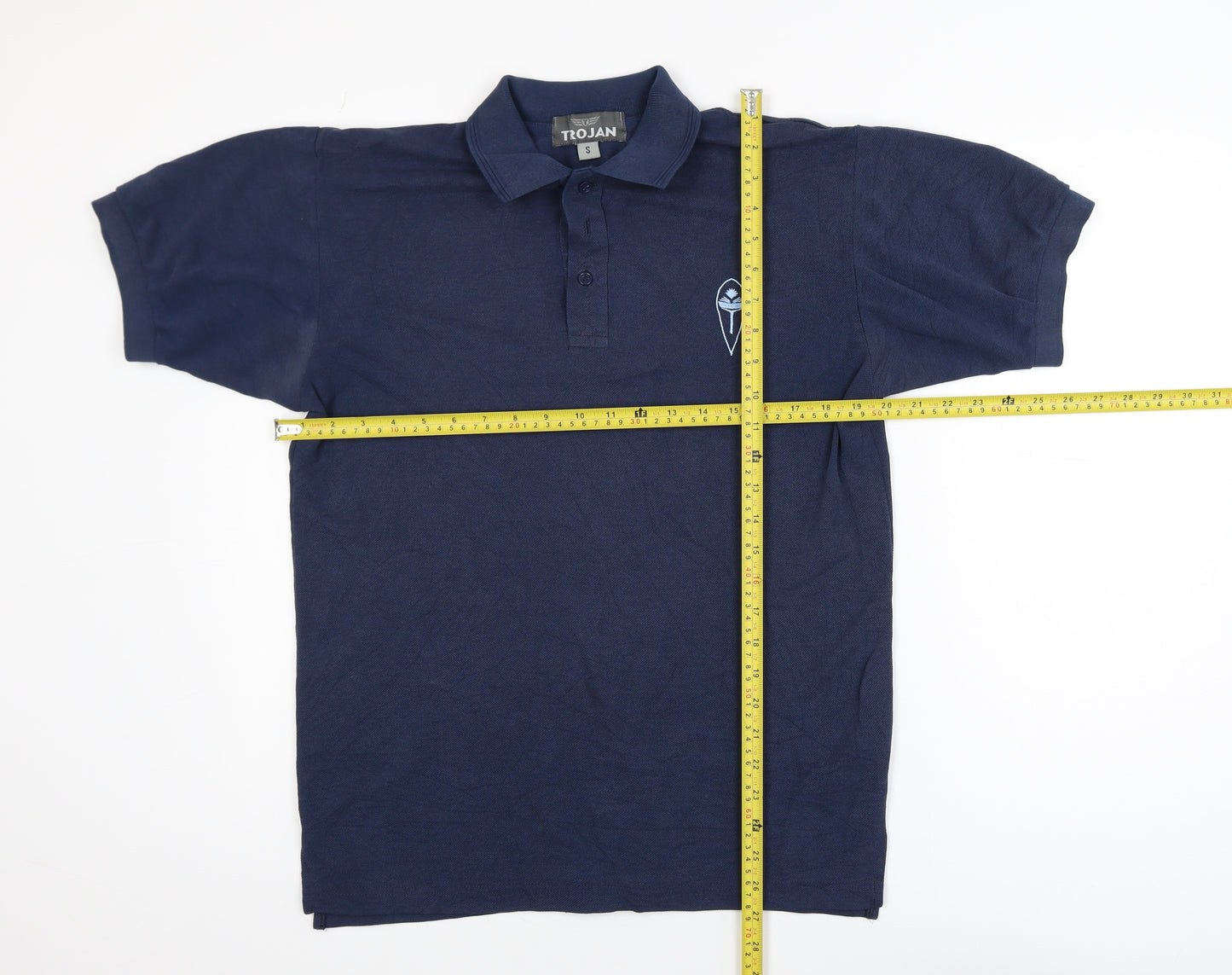 Trojan Men Navy Blue Small Short Sleeve Cotton Polo Shirt
