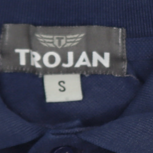 Trojan Men Navy Blue Small Short Sleeve Cotton Polo Shirt