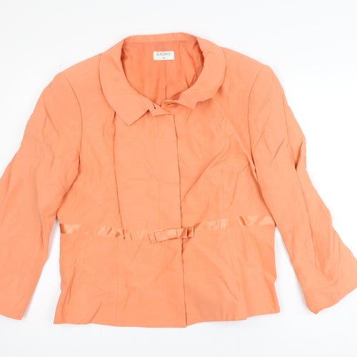 Kaliko Women's Orange Silk Linen Blazer Jacket UK 18 Lined Bow Detail