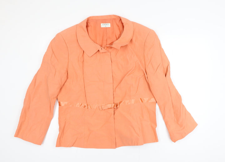 Kaliko Women's Orange Silk Linen Blazer Jacket UK 18 Lined Bow Detail