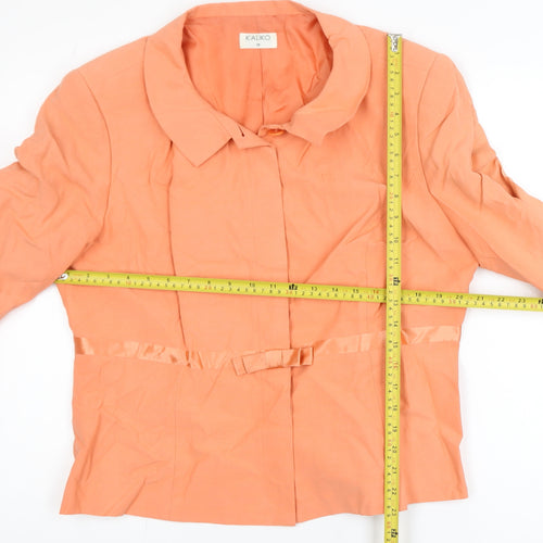 Kaliko Women's Orange Silk Linen Blazer Jacket UK 18 Lined Bow Detail