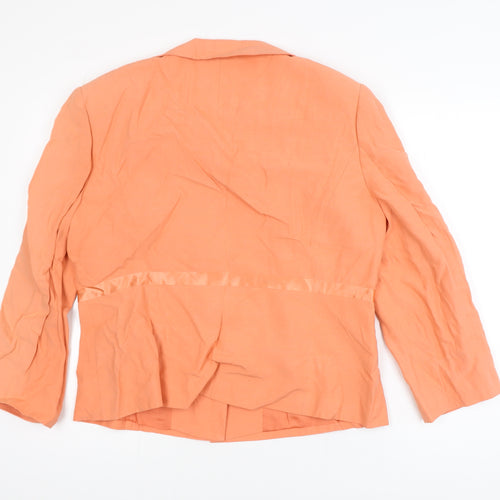 Kaliko Women's Orange Silk Linen Blazer Jacket UK 18 Lined Bow Detail