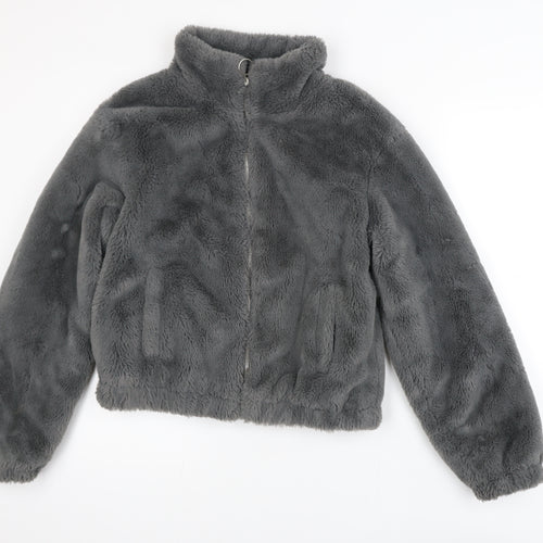 New Look Girls Grey Faux Fur Zip Jacket 14-15 Years Lined Winter