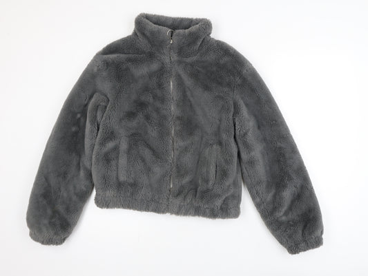 New Look Girls Grey Faux Fur Zip Jacket 14-15 Years Lined Winter