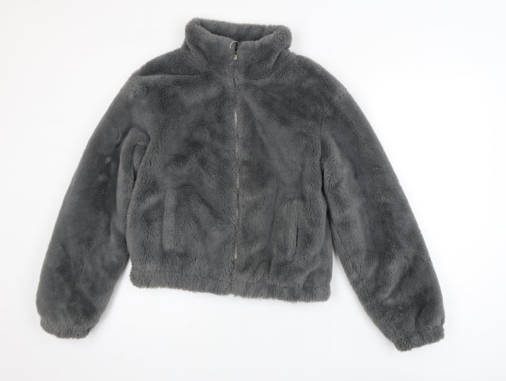 New Look Girls Grey Faux Fur Zip Jacket 14-15 Years Lined Winter