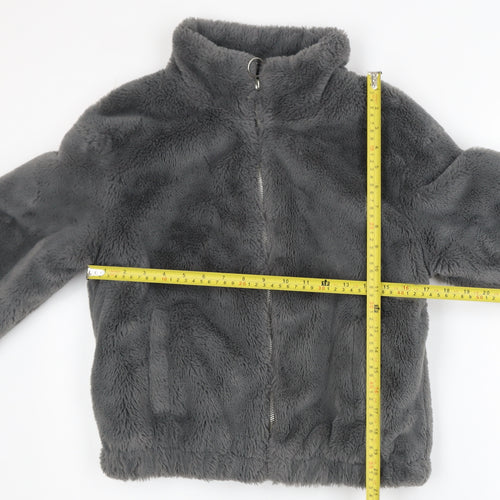 New Look Girls Grey Faux Fur Zip Jacket 14-15 Years Lined Winter