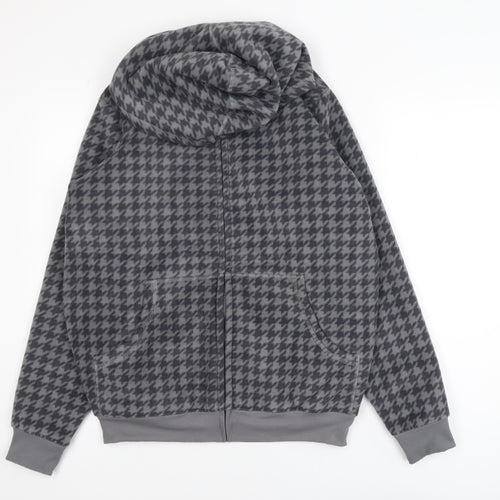 Cotton Traders Men's Grey Houndstooth Fleece Hooded Jacket Size M