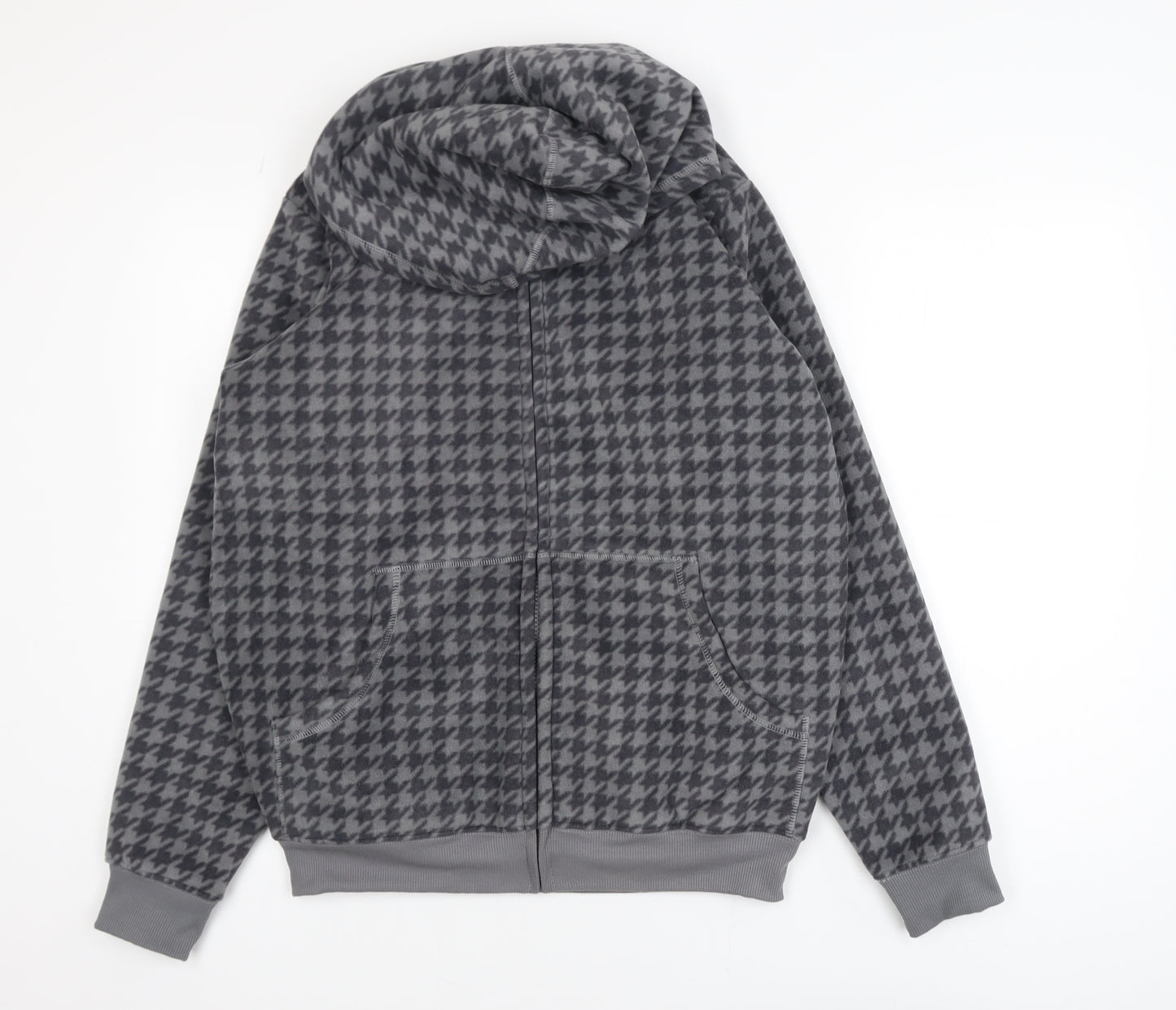 Cotton Traders Men's Grey Houndstooth Fleece Hooded Jacket Size M
