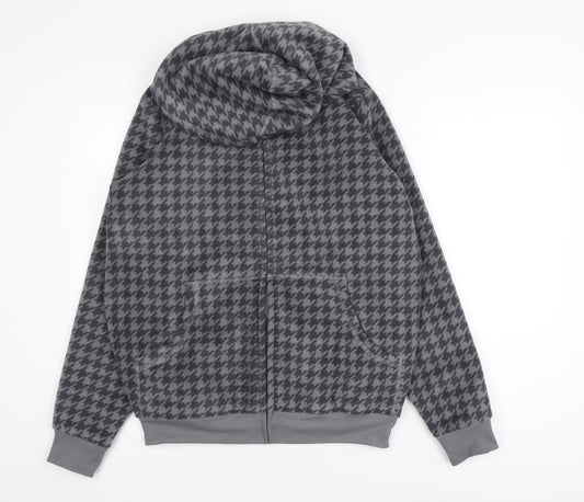 Cotton Traders Men's Grey Houndstooth Fleece Hooded Jacket Size M