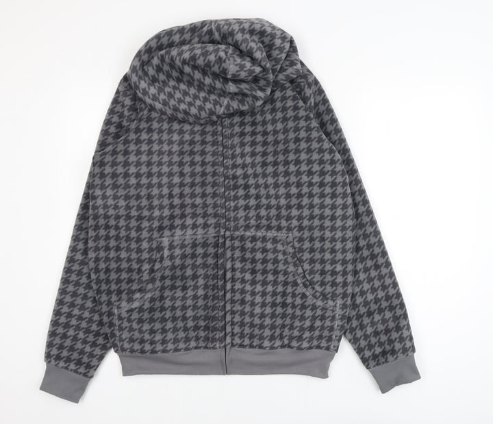 Cotton Traders Men's Grey Houndstooth Fleece Hooded Jacket Size M