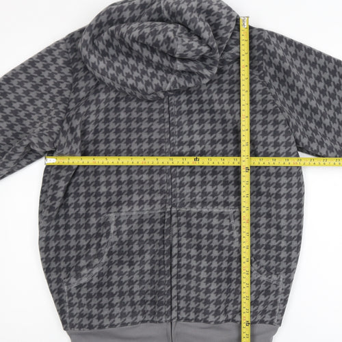 Cotton Traders Men's Grey Houndstooth Fleece Hooded Jacket Size M