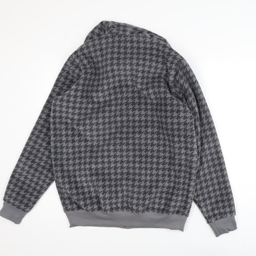 Cotton Traders Men's Grey Houndstooth Fleece Hooded Jacket Size M