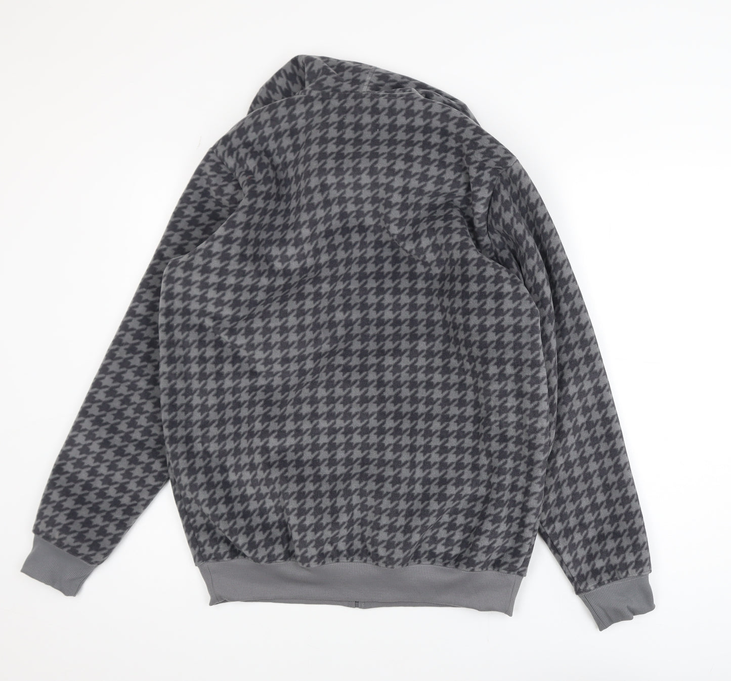 Cotton Traders Men's Grey Houndstooth Fleece Hooded Jacket Size M