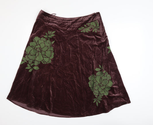 Monsoon Women Brown A-Line Floral Velvet Skirt Size 14