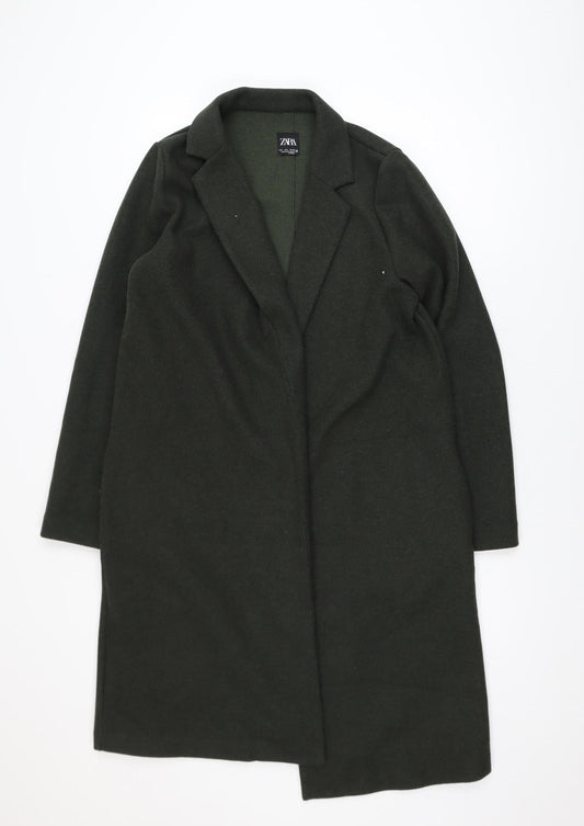 Zara Women’s Green Long Overcoat Size L Classic Polyester