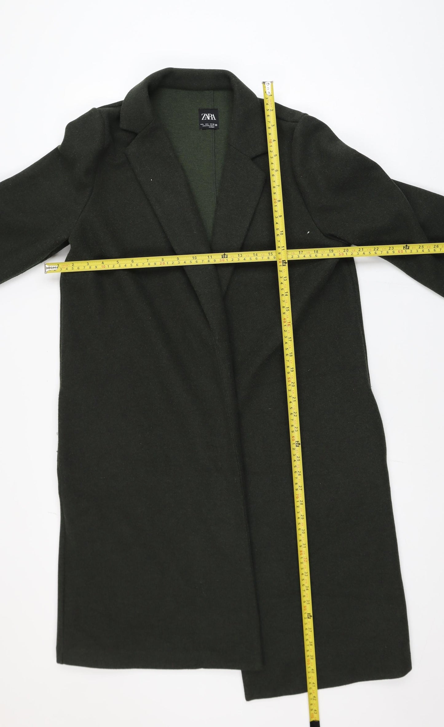 Zara Women’s Green Long Overcoat Size L Classic Polyester