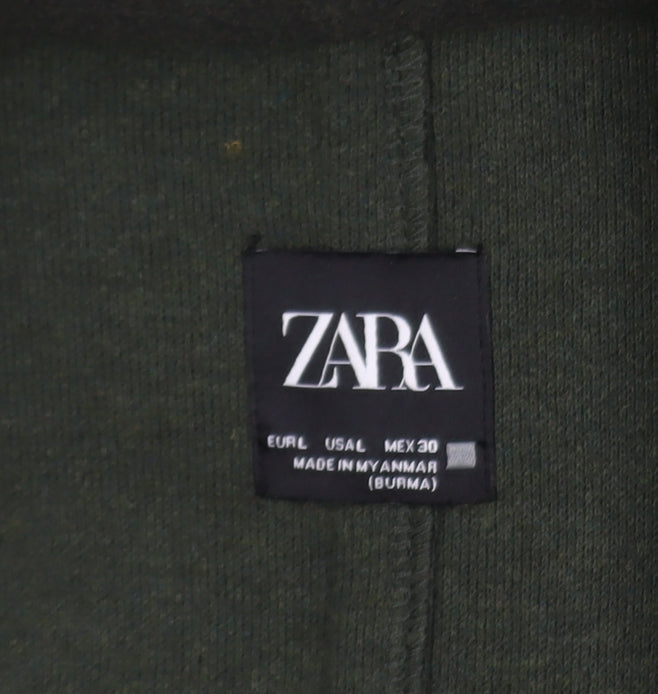 Zara Women’s Green Long Overcoat Size L Classic Polyester