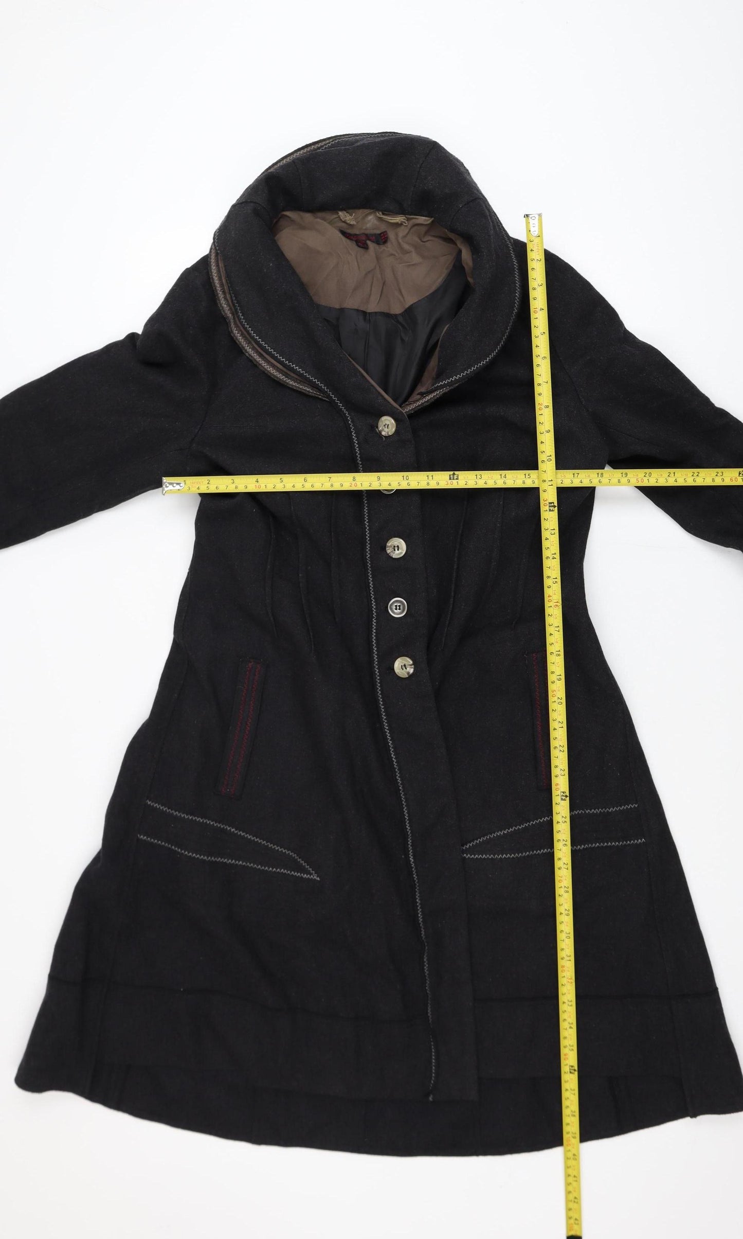 Joe Browns Women's Black Wool Blend Long Button Coat Size 12