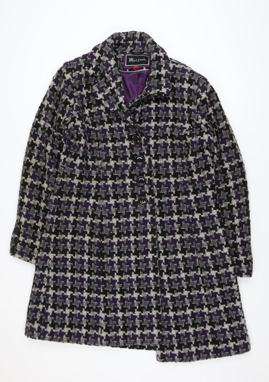 Monsoon Women’s Purple Wool Tweed Check Coat Size 18