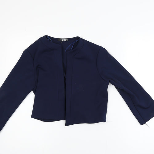 Quiz Women Navy Blue Cropped Blazer Jacket Size 12 Stretch Polyester