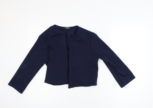 Quiz Women Navy Blue Cropped Blazer Jacket Size 12 Stretch Polyester