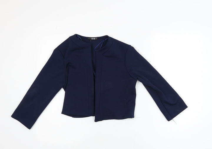 Quiz Women Navy Blue Cropped Blazer Jacket Size 12 Stretch Polyester