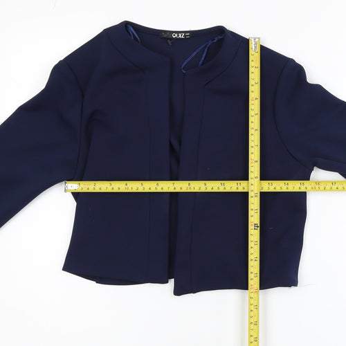 Quiz Women Navy Blue Cropped Blazer Jacket Size 12 Stretch Polyester